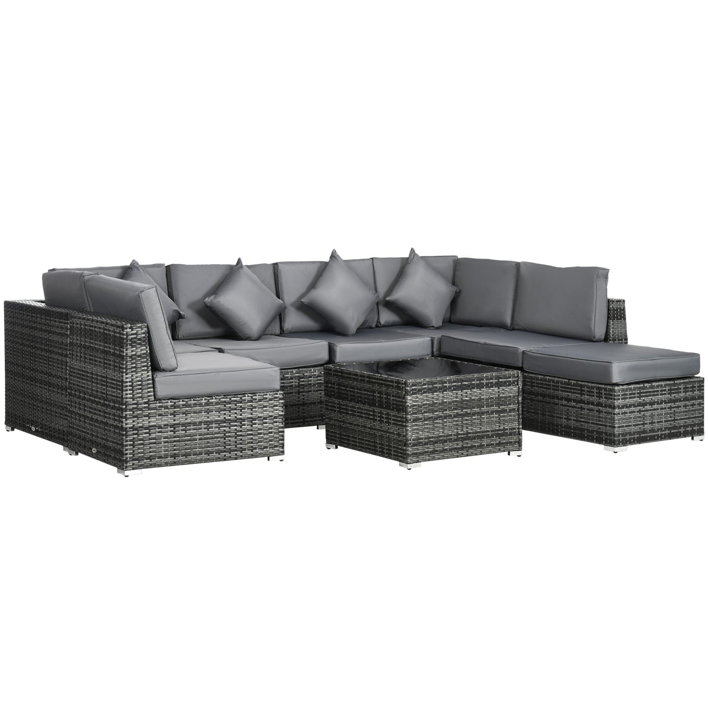 Rero Rattan Grey 5 Seater Corner Sofa Set With Glass Table