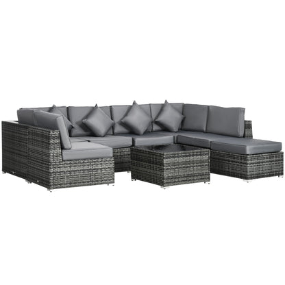 Rero Rattan Grey 5 Seater Corner Sofa Set With Glass Table
