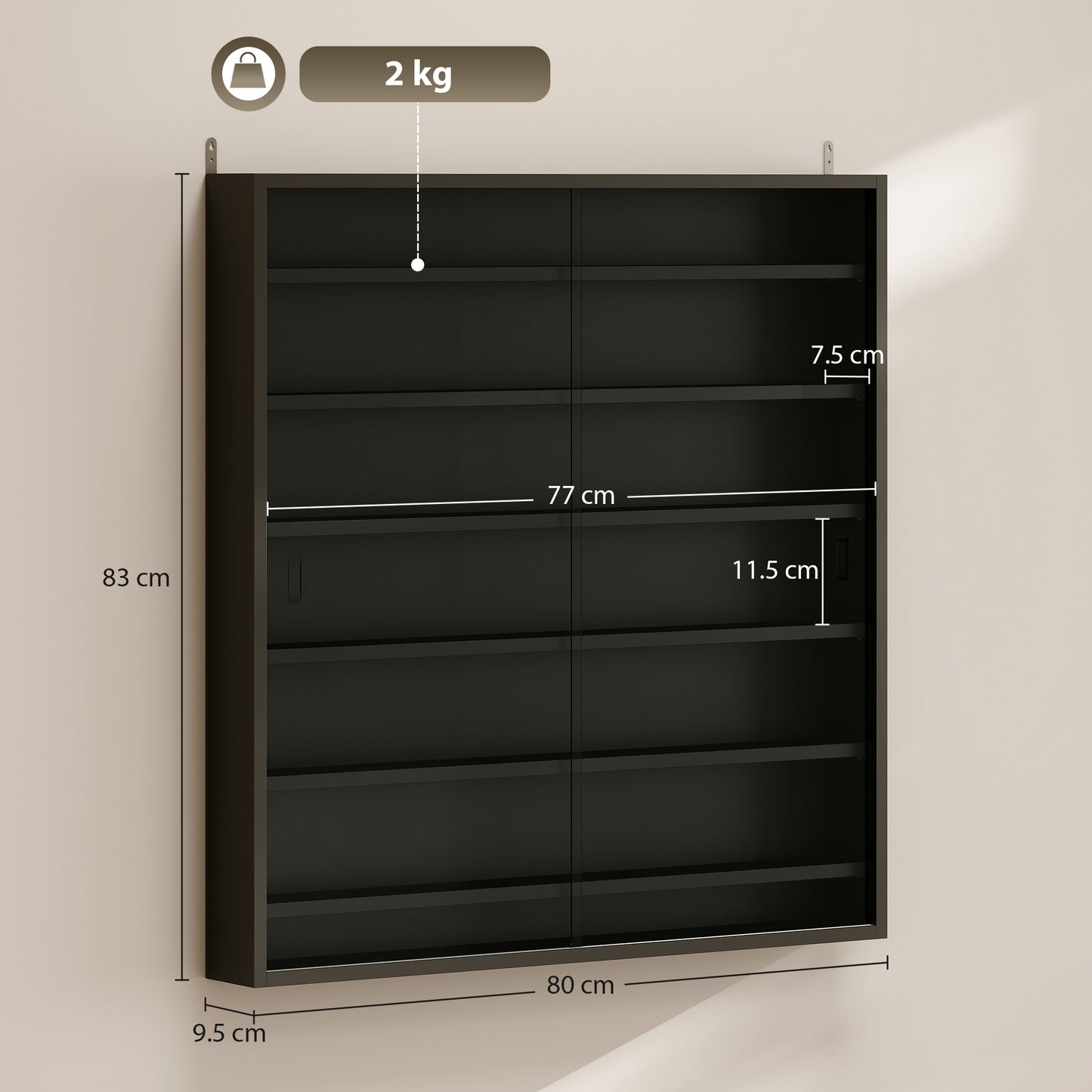 Kamafi Wood And Glass Black 6 Tier Display Cabinet With Glass Doors