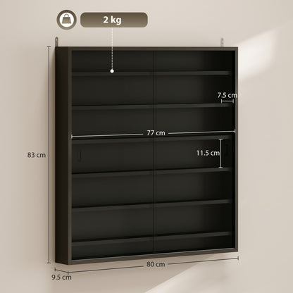 Kamafi Wood And Glass Black 6 Tier Display Cabinet With Glass Doors