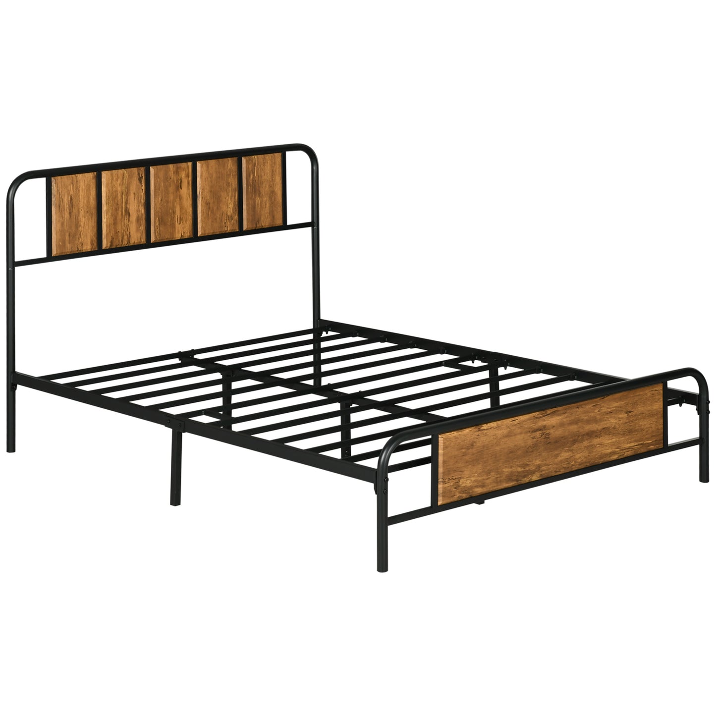 Hawatti 4FT6 Industrial Double Bed Frame With Wood Headboard and Footboard
