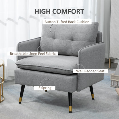 Ravane Tola Fabric Grey Button Tufted Accent Chair For Living Room Or Bedroom
