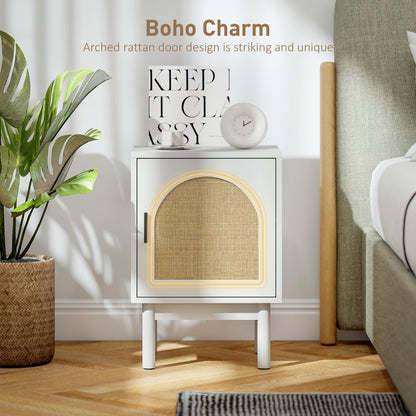 Luna White Wooden Rattan Bedside Table With Door