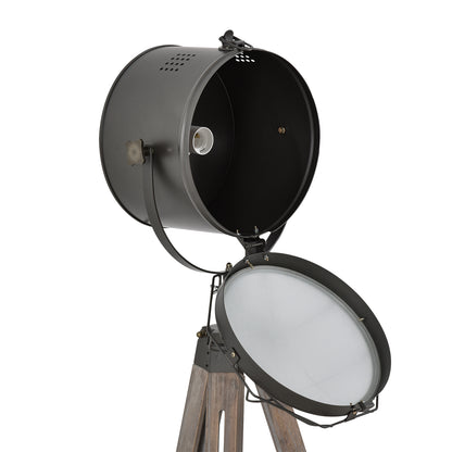 Lesado Zine Wood And Metal Grey Adjustable Tripod Floor Lamp With Spotlight Head