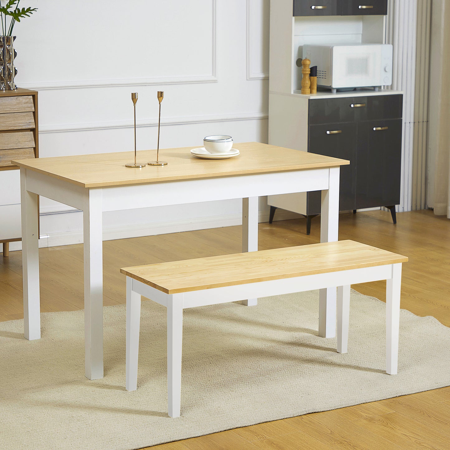 Rebamta Solid Wood White Dining Bench Seating 2 For Kitchen Or Entryway