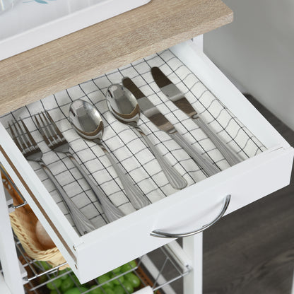 Norili Metal Natural And White Rolling Kitchen Cart With 4 Basket Drawers And Side Racks