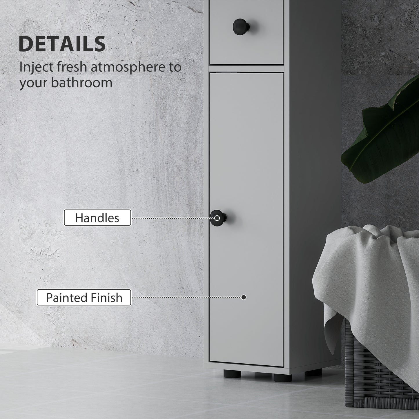 Tasere Tall Slim Bathroom Storage Cabinet With Drawers Shelves And Cupboards Grey