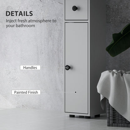 Tasere Tall Slim Bathroom Storage Cabinet With Drawers Shelves And Cupboards Grey