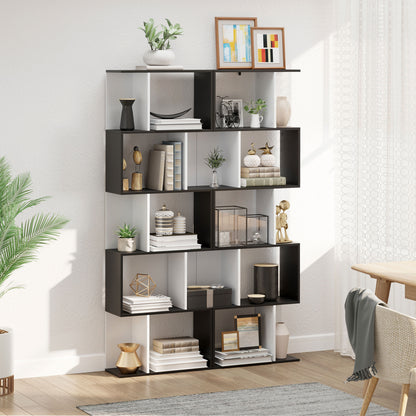 Noli Diha Wood And Metal Black And White S ShaFauxd Freestanding Bookcase With 5 And 6 Tier Layout