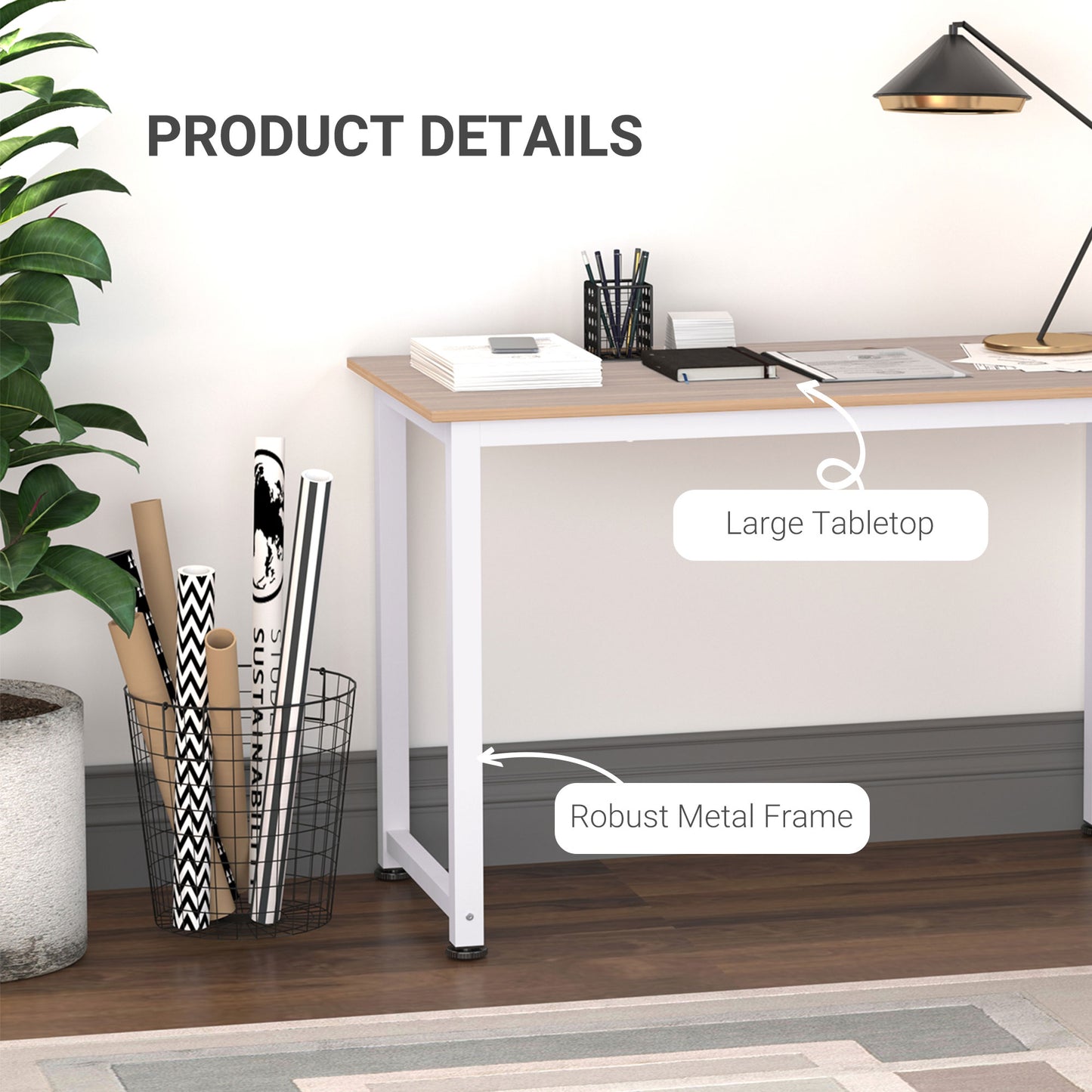 Modo 120cm Metal And Wooden White Work Desk With Steel Frame