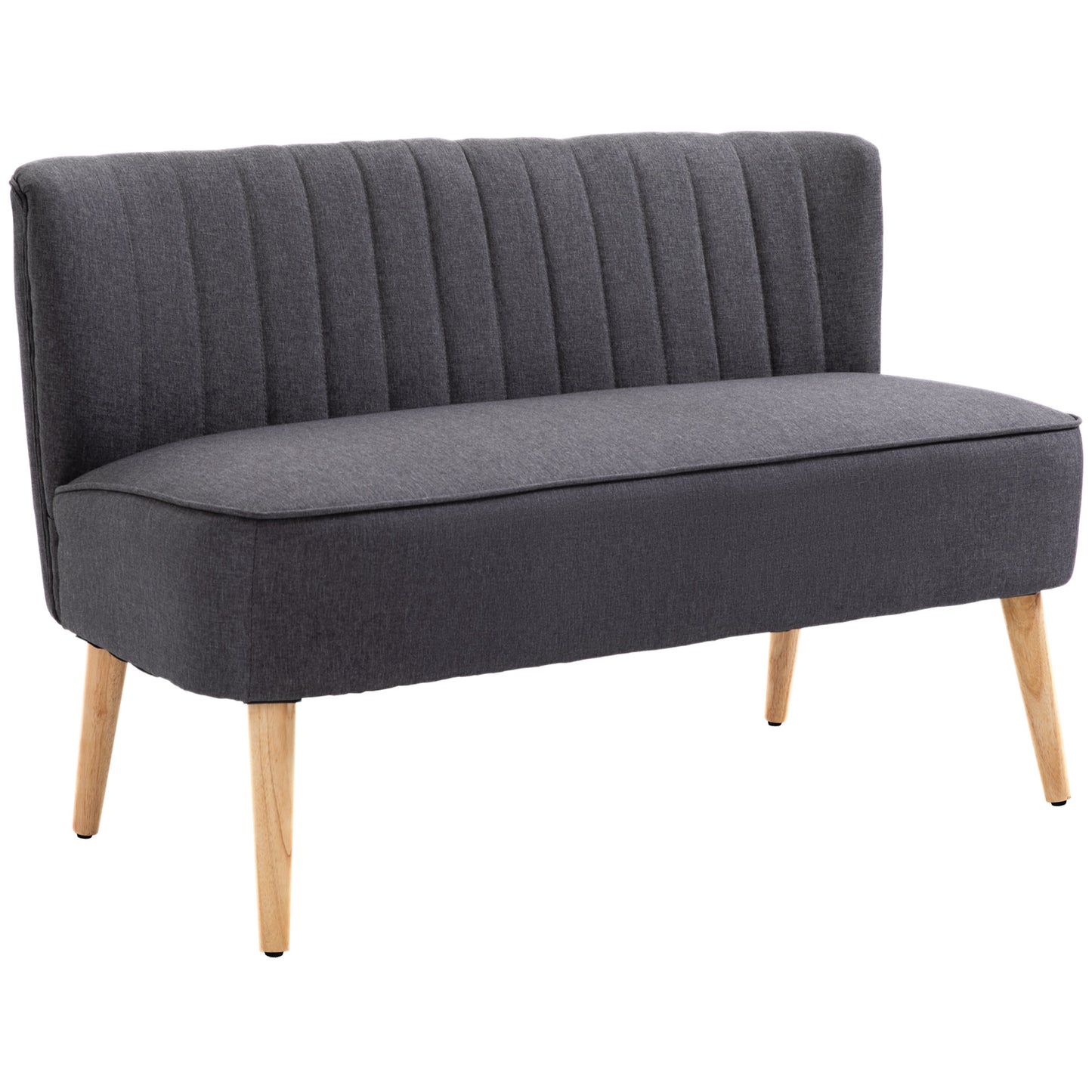 Kecoba Dark Grey Fabric Compact 2 Seater Sofa With Padded Seat And Wooden Legs