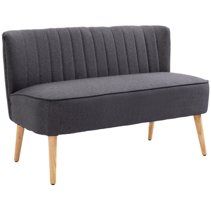 Kecoba Dark Grey Fabric Compact 2 Seater Sofa With Padded Seat And Wooden Legs