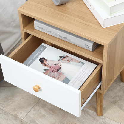 Sartok Set Of 2 Wooden Natural Bedside Tables With Drawer And Top Shelf