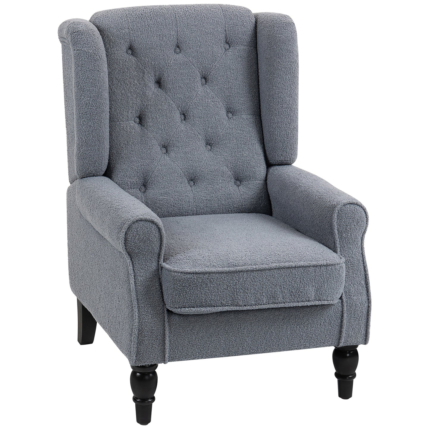 Rovero Grey Retro Wingback Accent Teddy Boucle Armchair With Diamond Button Sherpa Tufted Upholstery