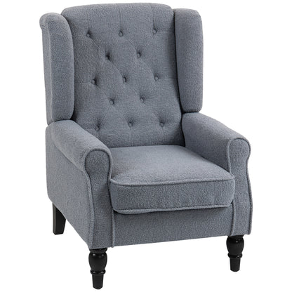 Rovero Grey Retro Wingback Accent Teddy Boucle Armchair With Diamond Button Sherpa Tufted Upholstery