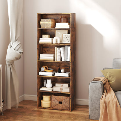Loama Wooden Rustic Brown 6 Tier Storage Bookcase