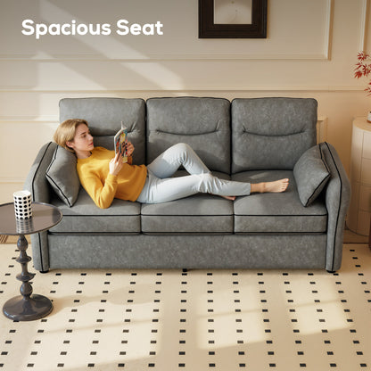Pamazi Grey Faux Leather 3 Seater Sofa