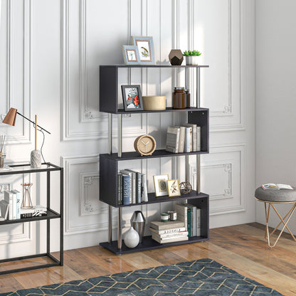 Fire Wood Black 5 Tier S ShaFauxd Freestanding Bookcase
