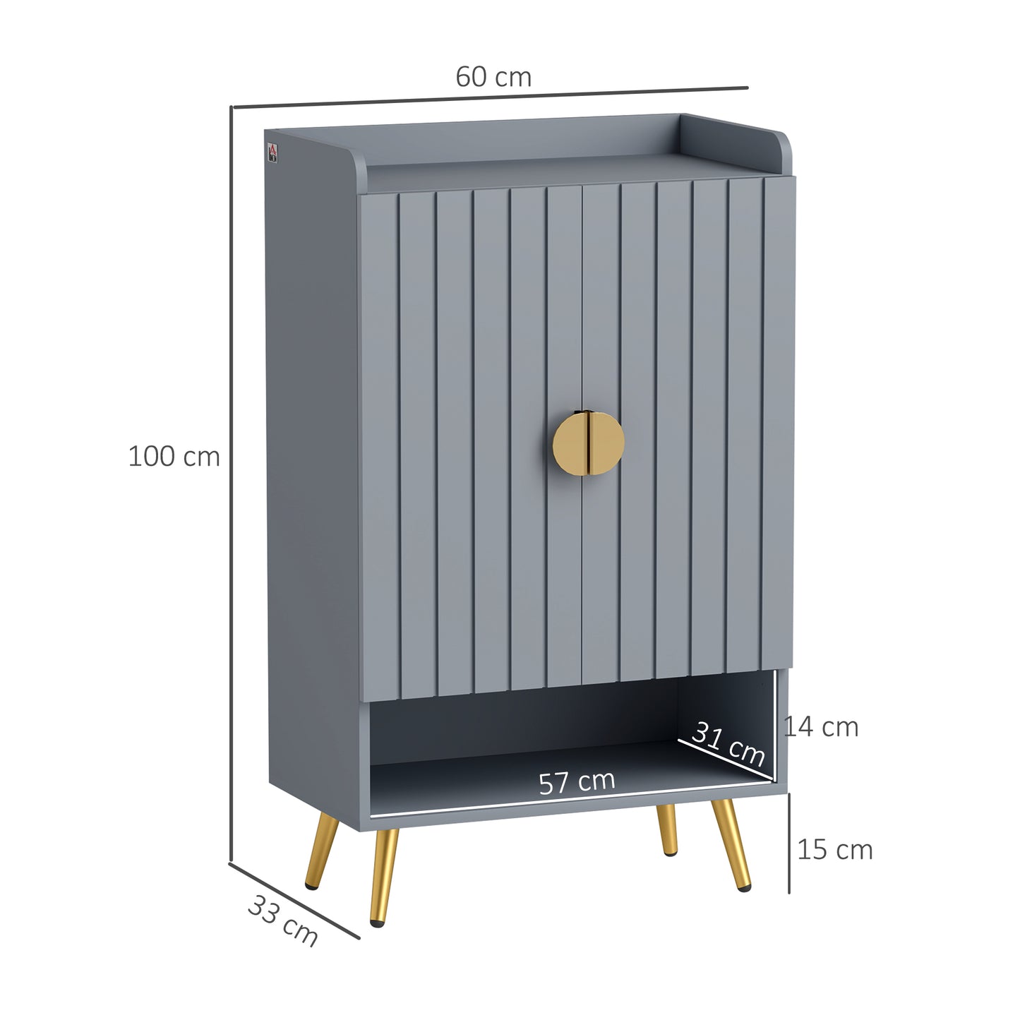Rasufa Wooden Light Grey Shoe Cupboard With 2 Doors and Shelf