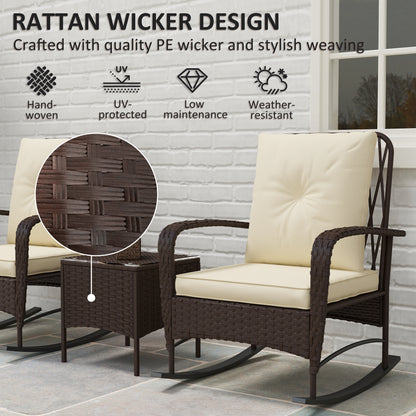 Fino Rattan Brown 3 Piece Rocking Bistro Set