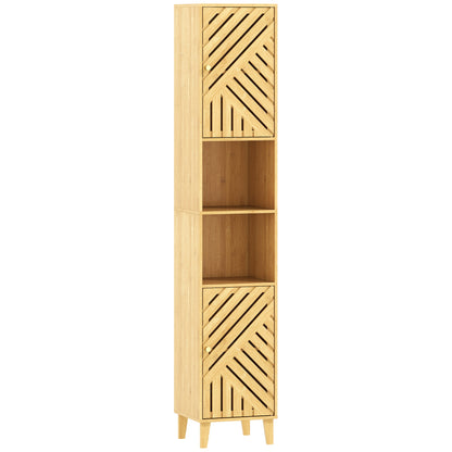 Hami Bathroom Storage Cabinet With Bamboo Door And Multi Storage Layout Natural Finish