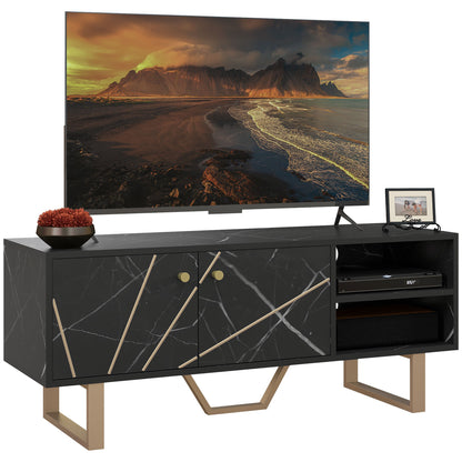 Vinika 110cm Wooden Black Marble Effect TV Console With Shelves And Storage For Screens Up To 50 Inches