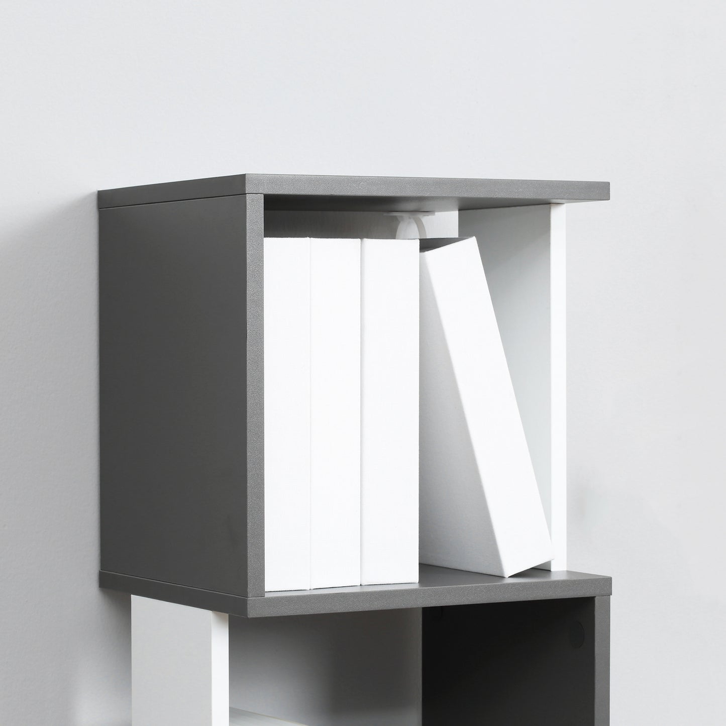 Lale Wood White And Dark Grey 5 Tier Freestanding Bookcase