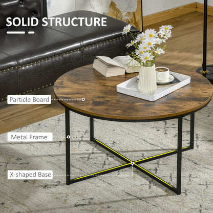 Nata Metal And Wood Rustic Brown Round Industrial Coffee Table
