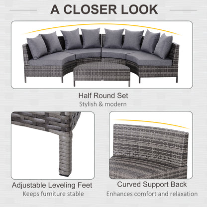 Reka Rattan Grey 5 Seater Half Round Outdoor Sofa Set With Coffee Table