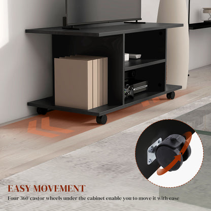 Coro 80cm Wooden Black Mobile TV Storage Unit With Shelves And Bookcase Design