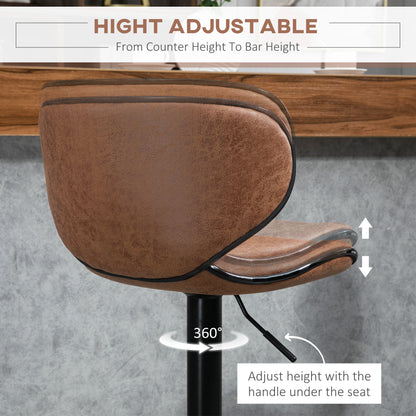 Bama Microfiber Brown Adjustable Swivel Bar Stools Set Of 2 With Armless Design