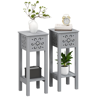 Elne Set Of 2 Grey Wooden Floral Cut Out Accent Side Tables