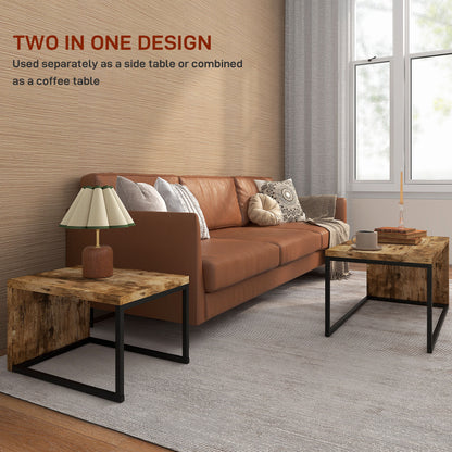 Lirare Set Of 2 Industrial Nesting Side Tables Metal And Wood Rustic Brown