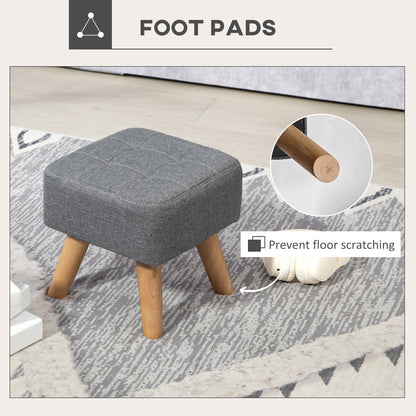 Sayo Linen Look Light Grey Square Padded Footstool Tufted Diamond