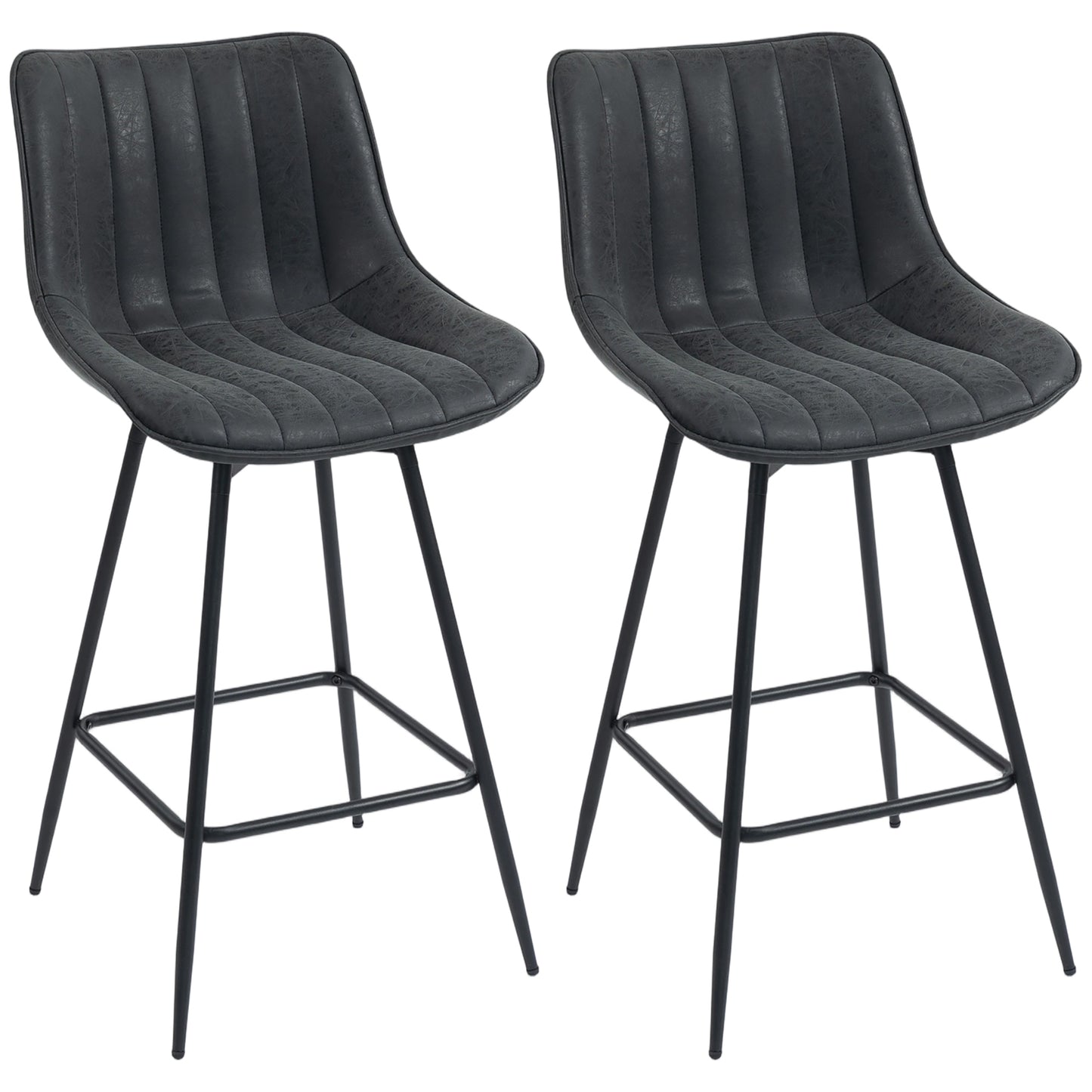 Lono Set Of 2 Black Faux Leather Swivel Counter Stools