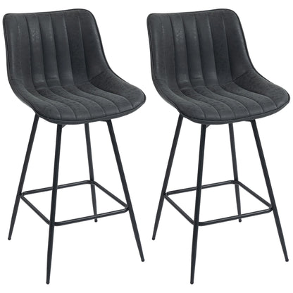 Lono Set Of 2 Black Faux Leather Swivel Counter Stools