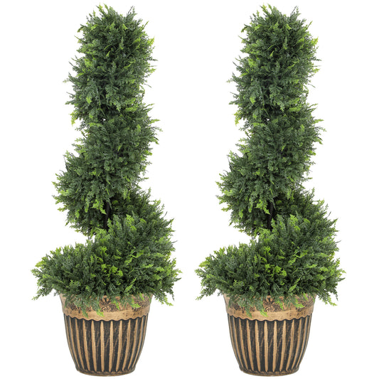 Lurese Set Of 2 Artificial Spiral Cypress Style Topiary Trees In Pots H8 90cm