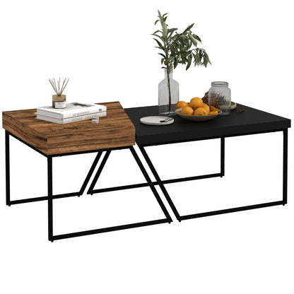 Nimolo Metal And Wood Rustic Brown Set Of 2 Industrial Nesting Coffee Tables With Thick Tops