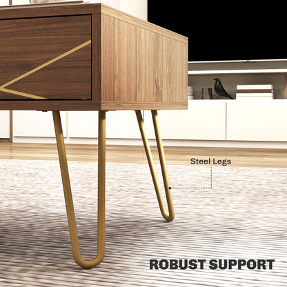 Susele Metal And Wooden Brown Rectangular Coffee Table With Drawers Gold Detail