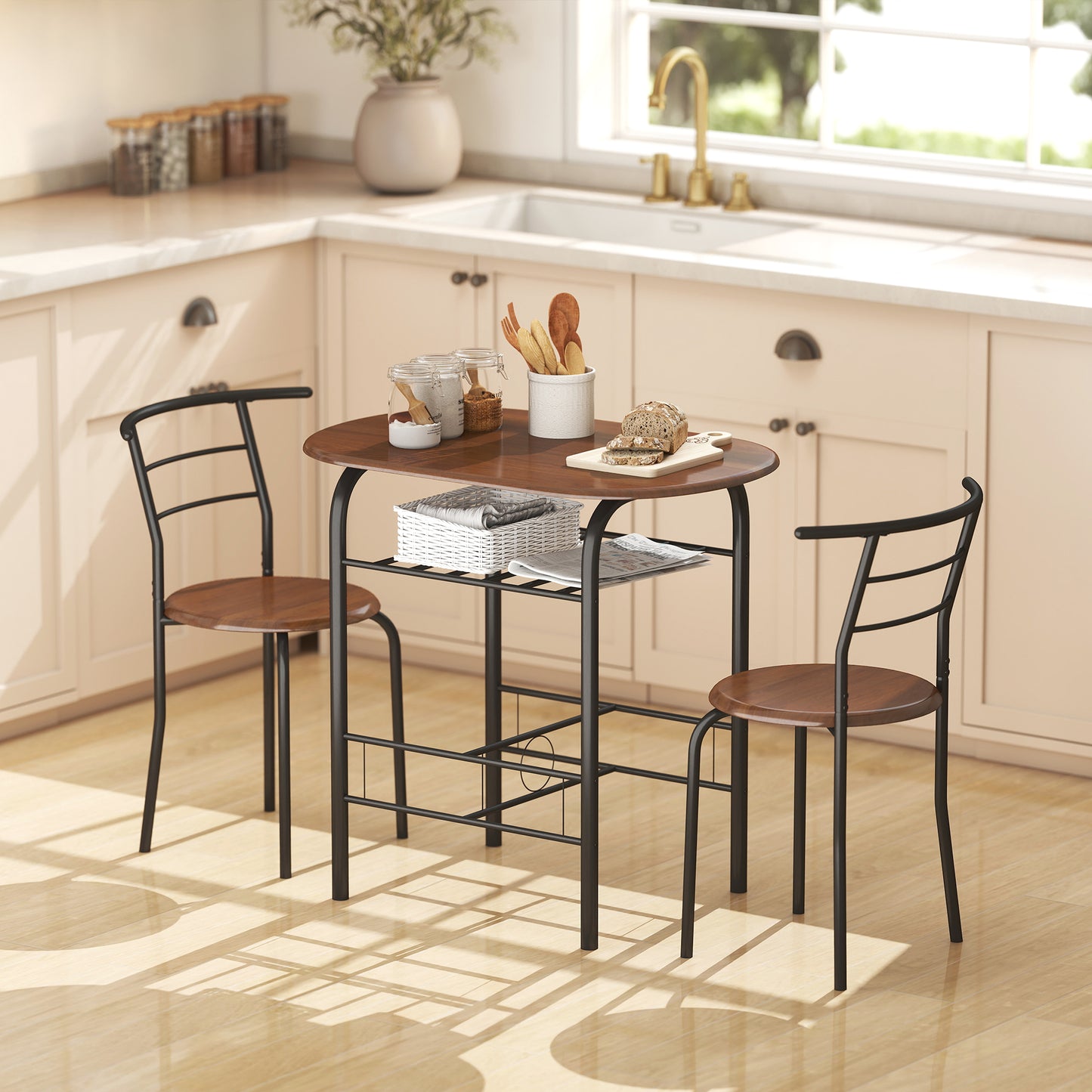 Vidiba Wooden Natural 3 Piece Compact Dining Set