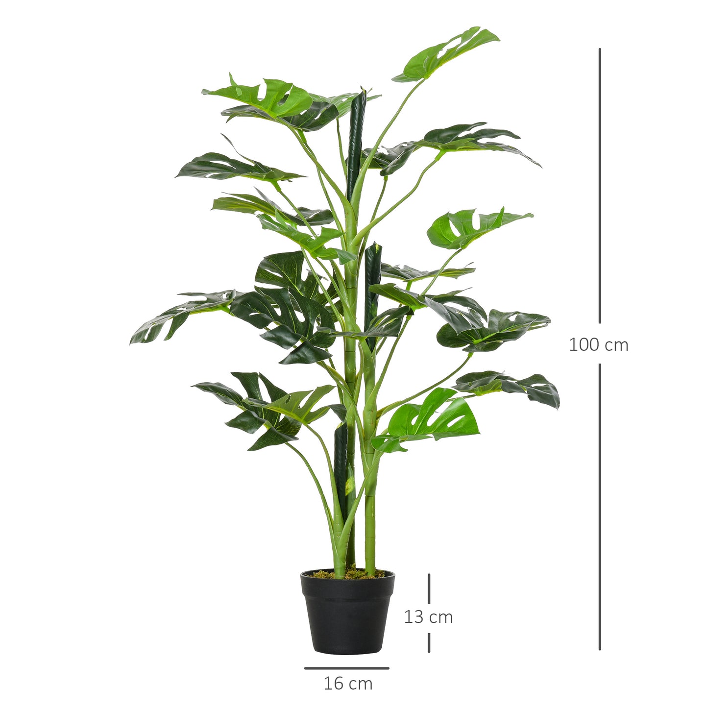 Doka Large Artificial Monstera Style Tree With 21 Leaves In Decorative Pot