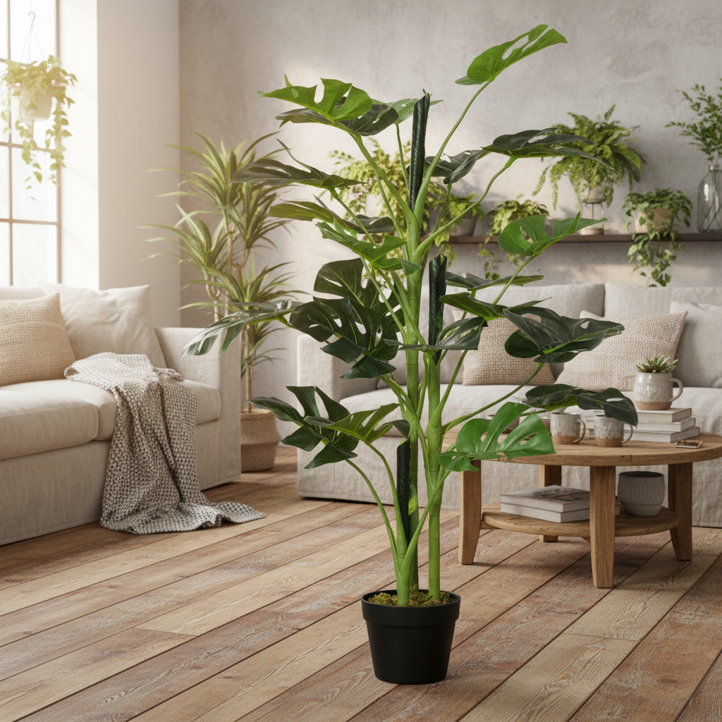 Doka Large Artificial Monstera Style Tree With 21 Leaves In Decorative Pot