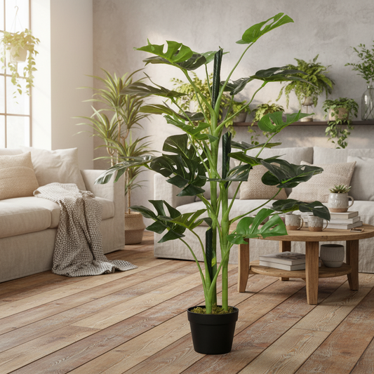 Doka Large Artificial Monstera Style Tree With 21 Leaves In Decorative Pot