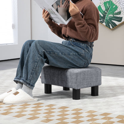 Nekael Linen Grey Cube Footstool With 4 Plastic Feet
