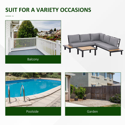 Lehak Aluminium Dark Grey 5 Seater L Shaped Garden Sofa Set With Coffee Table and 2 Side Tables