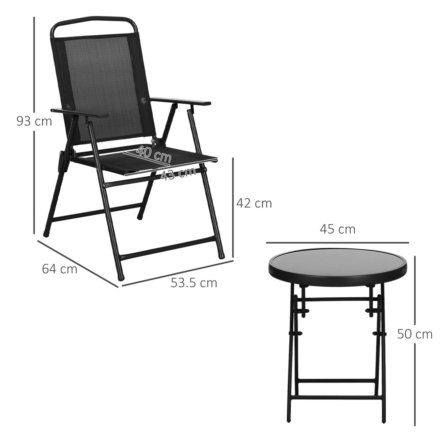 Zivino Glass And Metal Black 3 Piece Garden Seating Set With Table And Chairs