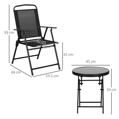 Zivino Glass And Metal Black 3 Piece Garden Seating Set With Table And Chairs