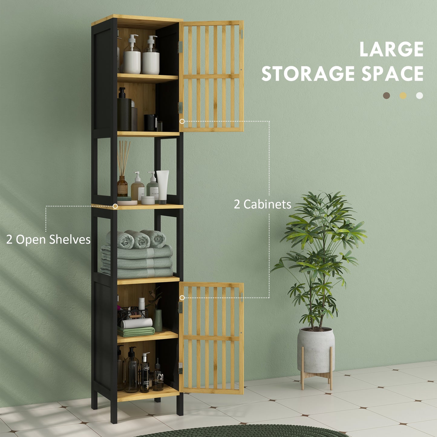 Marike Faco Tall Bamboo Style Bathroom Storage Cabinet With Cut Out Design