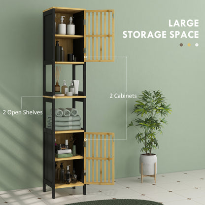 Marike Faco Tall Bamboo Style Bathroom Storage Cabinet With Cut Out Design