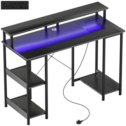Sona 120cm Dark Grey Gaming Desk With Power Outlets And Storage Shelves